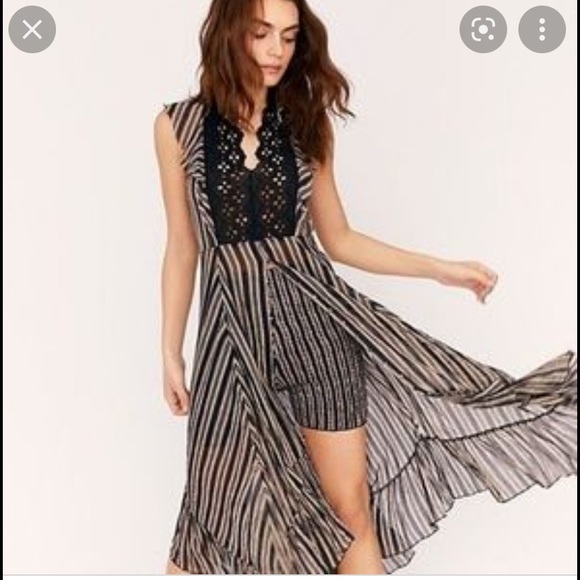 Free People One Caraway Stripe Maxi Dress Black Purple Cream Eyelet Lace Size M - Picture 1 of 16